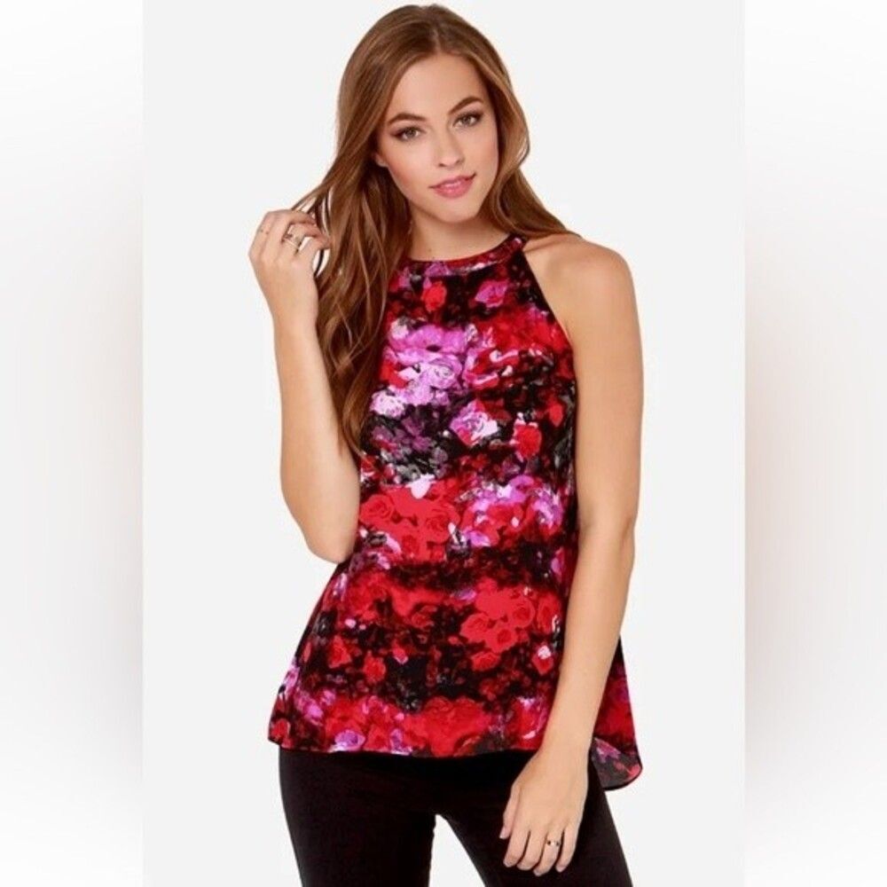 BB Dakota | Anitra Red Floral Print Halter Top M